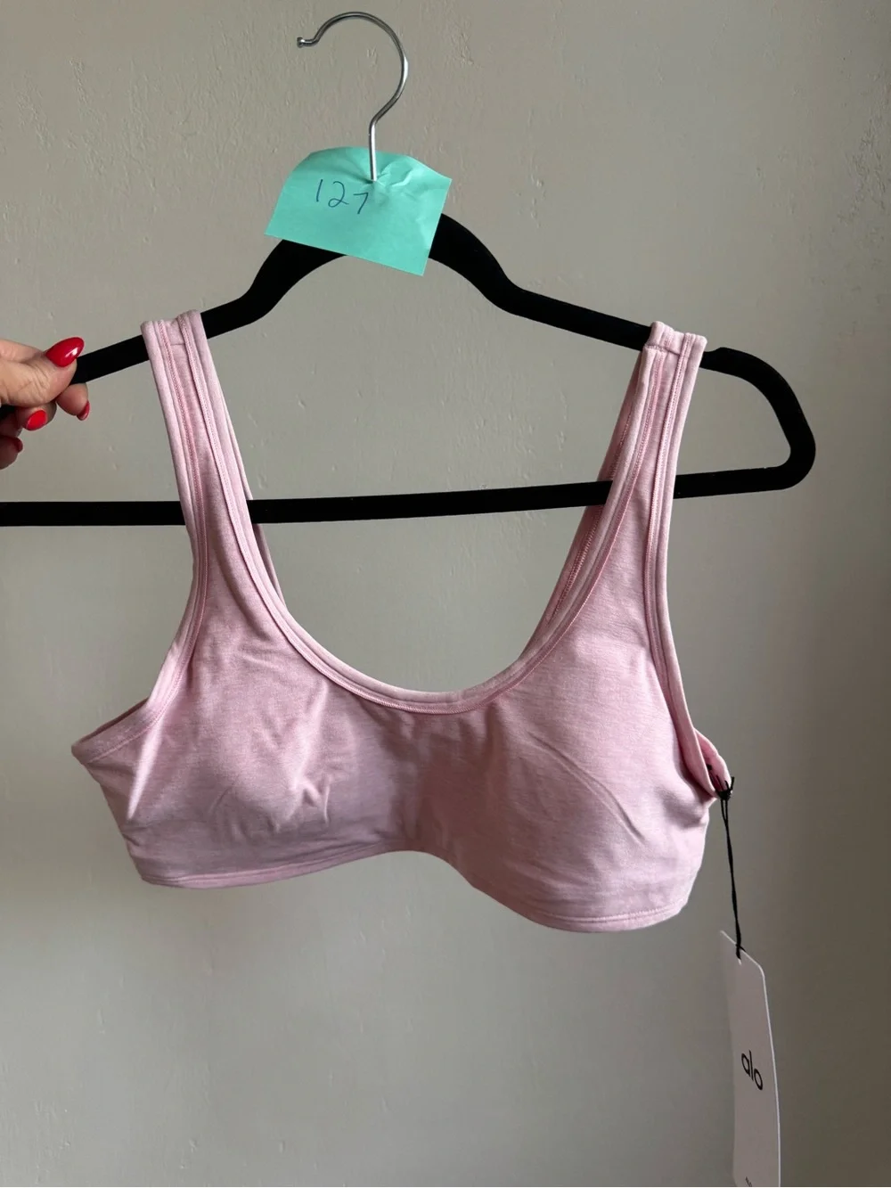 127. Alo Alosoft Center Stage Bra - Pink Marshmallow Heather